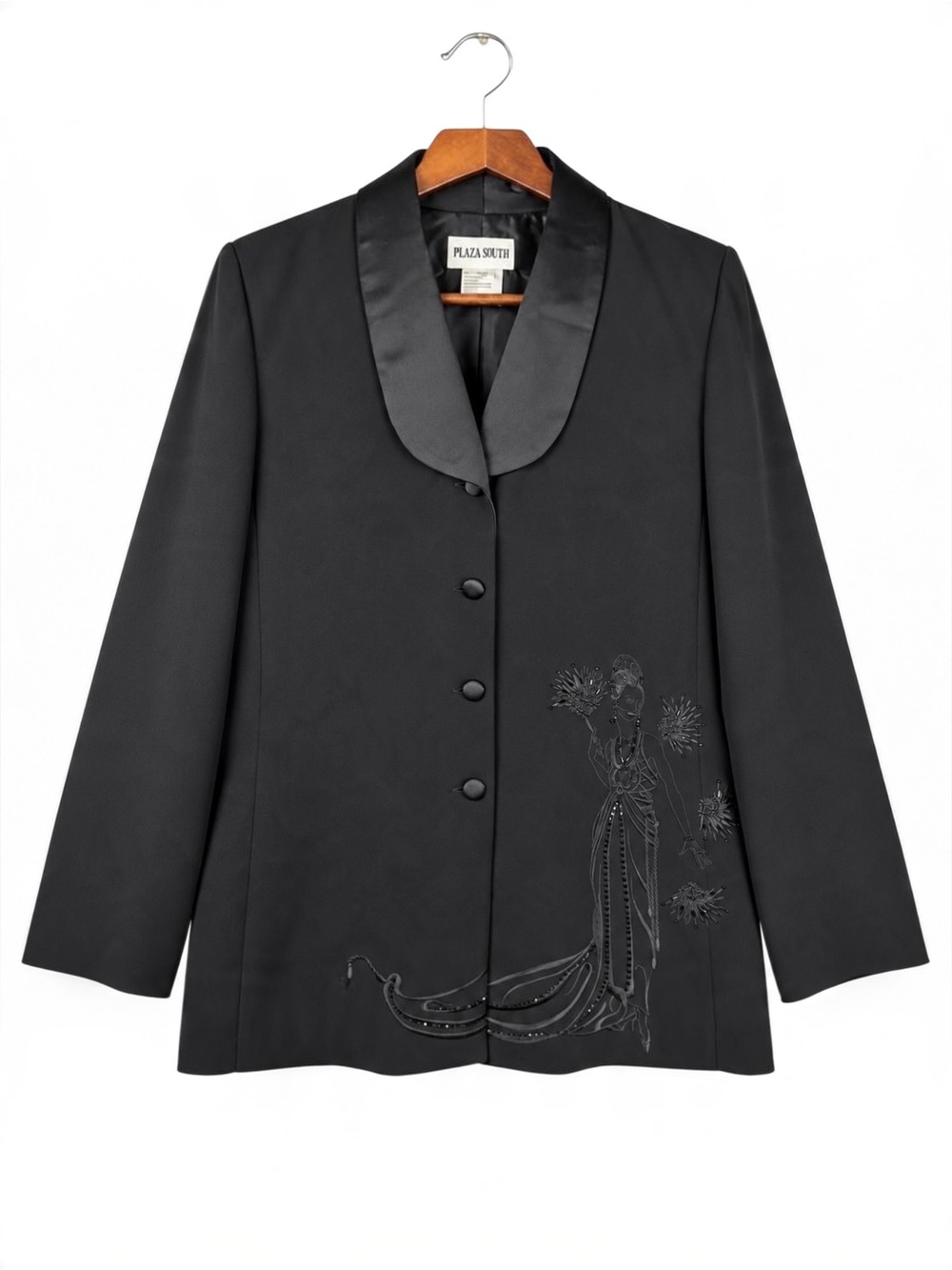 Vintage Y2K Black Art Deco Flapper Beaded Tuxedo Blazer 12